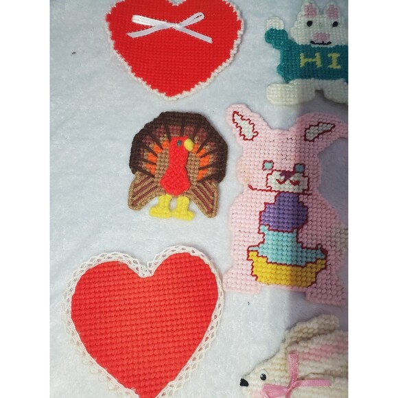 14 Handmade Holiday Cross Stitch Embroidered Canvas Patch Magnets - Picture 7 of 11